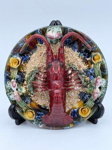 gedetailleerd antiek majolica wandbord - uitgevoerd in de