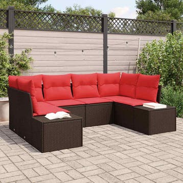 vidaXL Tuinbank Set 6 st 6-Aantal zitplaatsen Bruin en Rood, Tuin en Terras, Verzenden, Nieuw