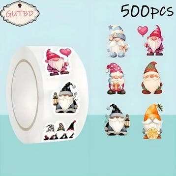 Sluitstickers kerstetiketten santa trol gnome rond etiket