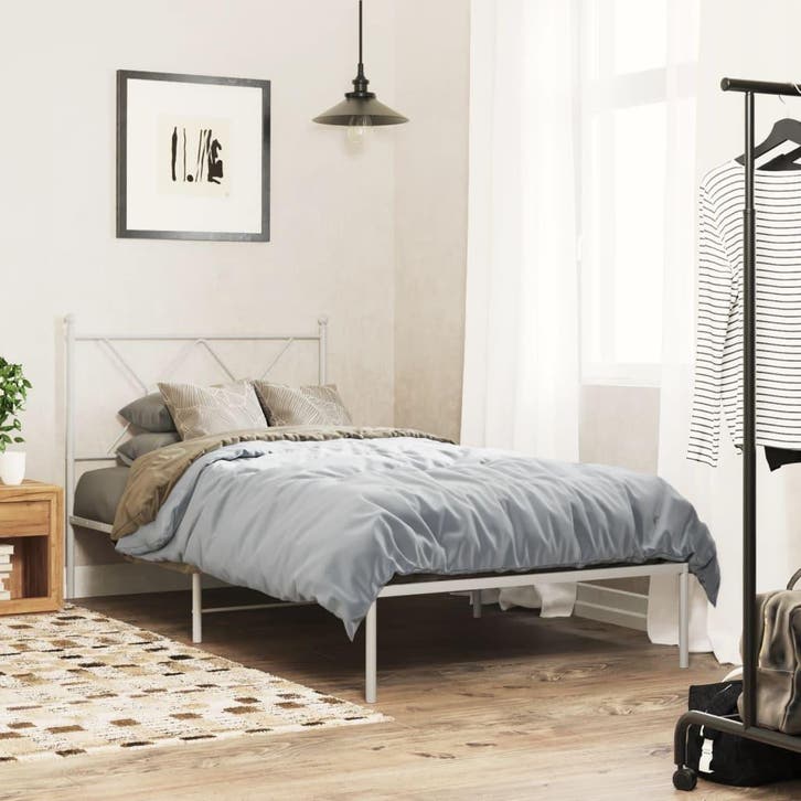 vidaXL Bedframe met hoofdbord metaal wit 90x200 cm, Huis en Inrichting, Slaapkamer | Bedden, Nieuw, Verzenden
