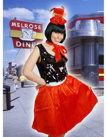 Rood satijnen retro rokje met bijpassend sjaaltje, Ophalen of Verzenden