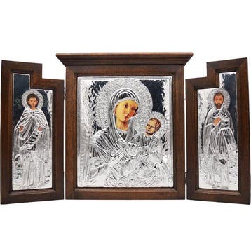 Drieluik - Verzilverd, Hout - 1980-1990 - Maagd Maria met