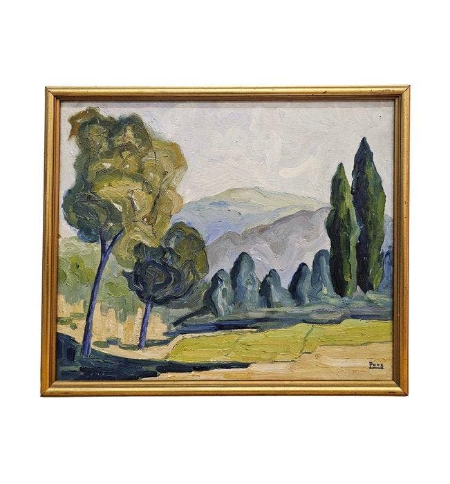 Jacques Pons (1936-2022) - Cypresses Landscape, Antiquités & Art, Art | Peinture | Classique