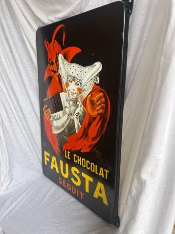 Prachtig Geëmailleerd Reclamebord – Le Chocolat Fausta