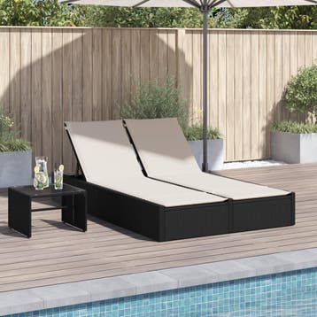 vidaXL Ligbed 2-persoons met kussens poly rattan zwart, Verzenden