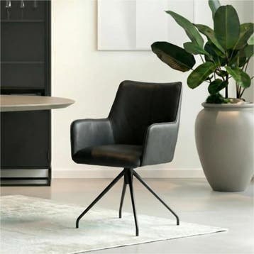 Leren draaibare eetkamerstoel Wave - Granada Black (zwart), Huis en Inrichting, Stoelen, Bohemian, Eigentijds, Industrieel, Modern, Scandinavisch