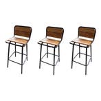 Set van 3 barkrukken  zwart met houten zitting en, Ophalen of Verzenden