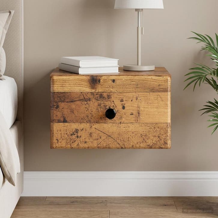 vidaXL Muurbevestigde Nachttafel met lade Oud hout 34,5 x 33, Huis en Inrichting, Slaapkamer | Nachtkastjes, Nieuw, Verzenden