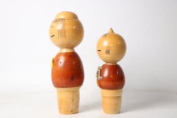 Miyashita Hajime – Vintage Ssaku Kokeshi-paar, kunstenaar, Antiek en Kunst