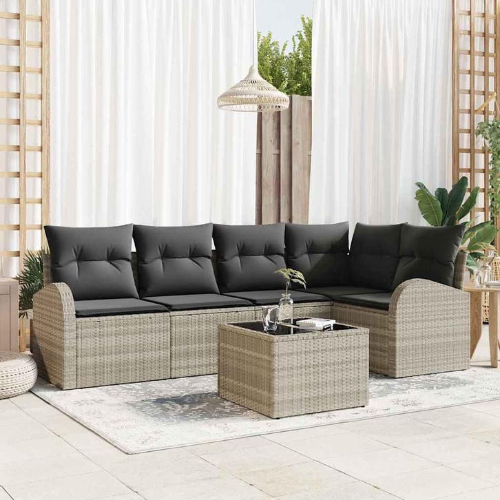 vidaXL Bankstel met kussen 6 pcs Lichtgrijs Polyester, Tuin en Terras, Tuinsets en Loungesets, Nieuw, Verzenden