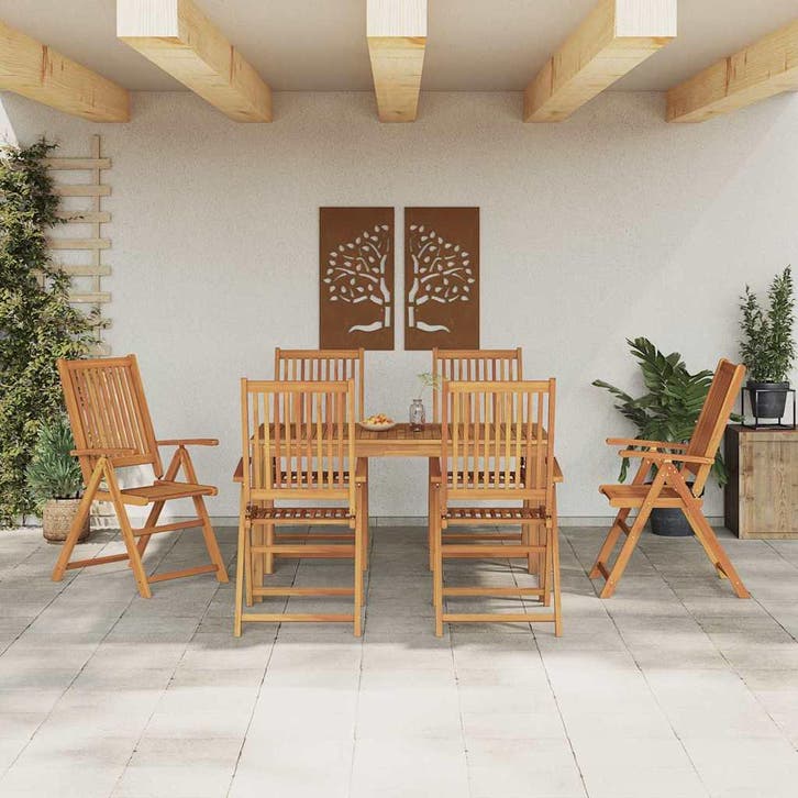 vidaXL Tuin Eettafel Set Opvouwbaar 7 pcs Bruin Massief, Tuin en Terras, Tuinsets en Loungesets, Nieuw, Verzenden