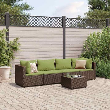 vidaXL 5-delige Loungeset met kussens poly rattan bruin, Verzenden, Nieuw, Loungeset