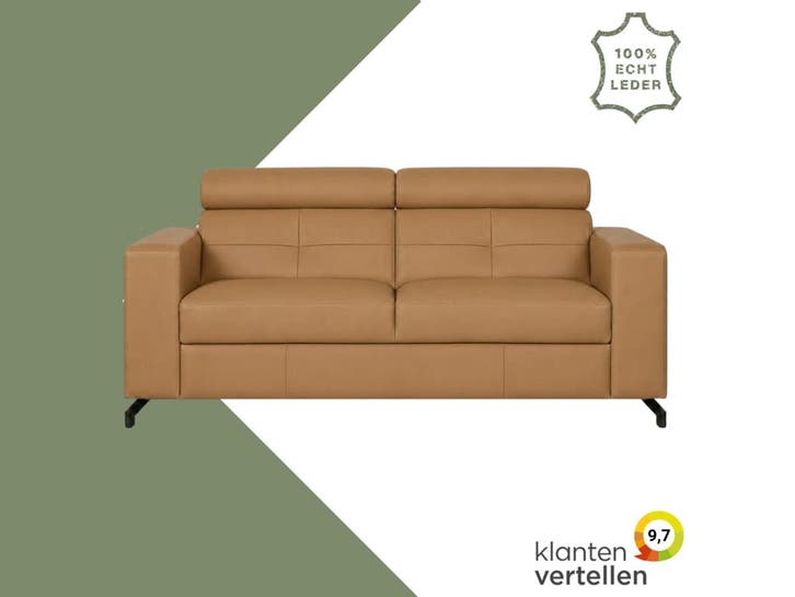 Leren bank Nova - 2.5 zits - Toledo Camel (bruin) - poten, Antiek en Kunst, Antiek | Meubels | Stoelen en Sofa's, Ophalen of Verzenden
