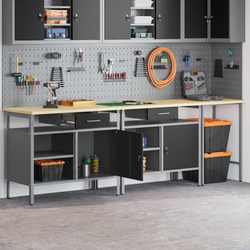 vidaXL Werkbankset 3 st Rood en Grijs Gepoedercoat staal, Doe-het-zelf en Bouw, Verzenden, Nieuw