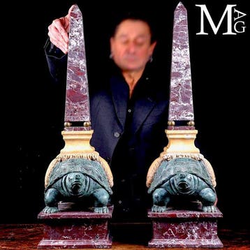 Exclusieve marmeren sculptuur - Schildpadden met obelisken -, Verzamelen