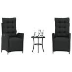 vidaXL 3-delige Bistroset met kussens poly rattan zwart, Verzenden, Nieuw