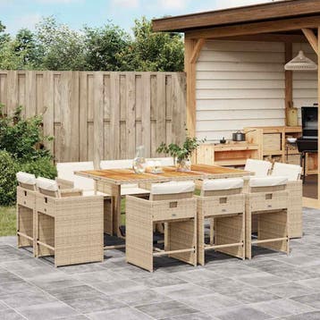 vidaXL 11-delige Tuinset met kussens poly rattan beige, Verzenden, Nieuw, Tuinset