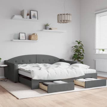vidaXL Slaapbank onderschuifbed en lades 100x200 cm stof, Verzenden