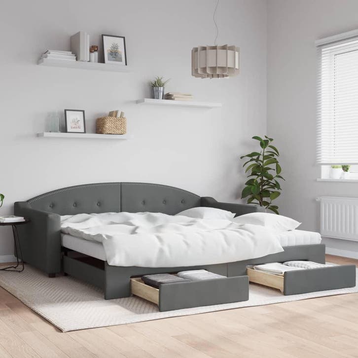 vidaXL Slaapbank onderschuifbed en lades 100x200 cm stof, Maison & Meubles, Chambre à coucher | Lits, Envoi