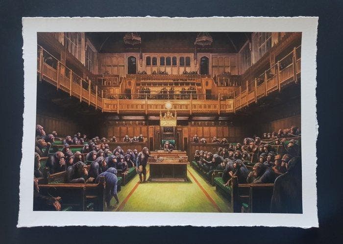 Mason Storm (1966) - Monkey Parliament (Banksy inspired), Antiquités & Art, Art | Objets design