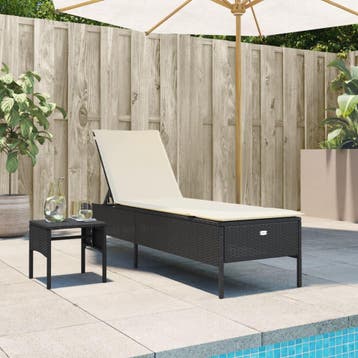 vidaXL Ligbed met tafel en kussen poly rattan zwart, Tuin en Terras, Verzenden, Nieuw