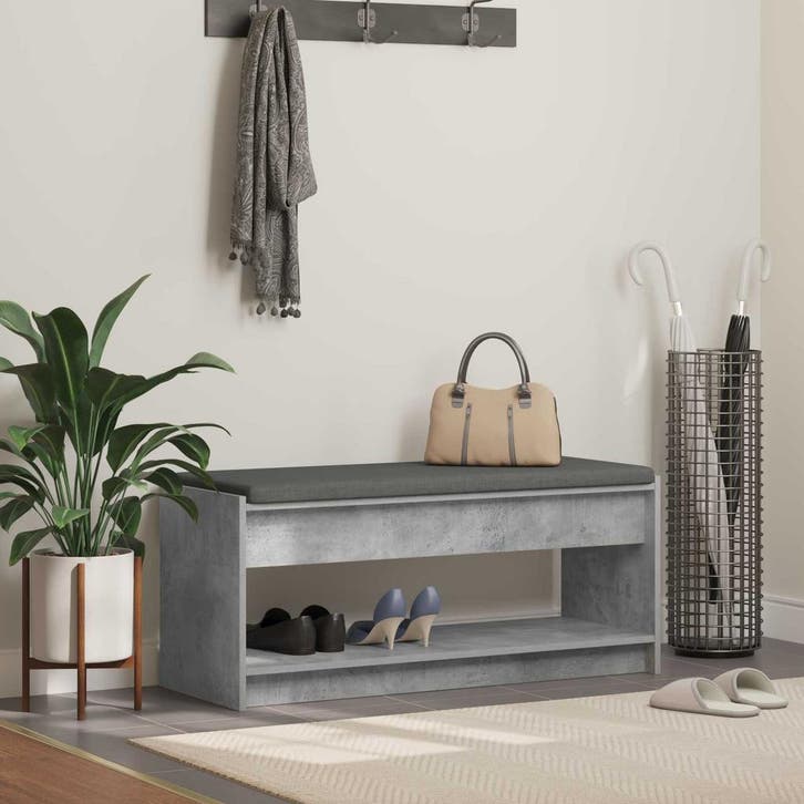 vidaXL Hallenbank met kussen met plank Beton Grijs 103 x 38, Huis en Inrichting, Overige Huis en Inrichting, Nieuw, Verzenden