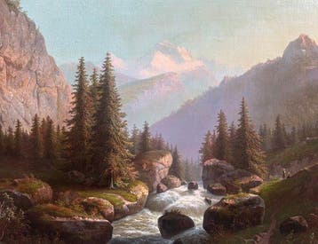 J.H.J Nooteboom (1811-1878) - Berglandschap met 2 dames