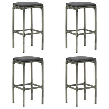 vidaXL Barkrukken met kussens 4 st poly rattan grijs, Verzenden