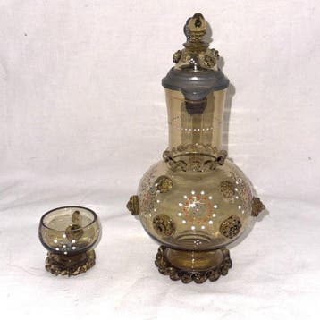 Kan (2) - Glas, Tin - Antieke schnapsset