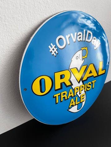 Vintage Orval Trappist Ale geëmailleerd reclamebord – rond