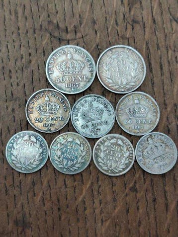 France. Napoléon III. 20 Centimes / 50 Centimes 1855/1867 (9, Postzegels en Munten