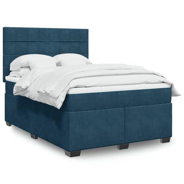 vidaXL Boxspring met matras fluweel blauw 140x200 cm, Verzenden