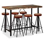 vidaXL Barset massief gerecycled hout, echt leer en canvas, Verzenden, Nieuw