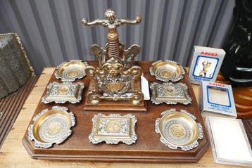 Table de jeux - Bois , métal - Table de jeu Presse-cartes, Antiquités & Art