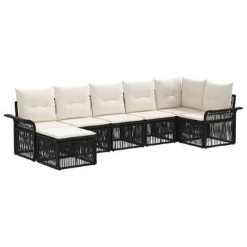 vidaXL Tuinbank Set 7 pcs Zwart poly rattan, Tuin en Terras, Verzenden, Nieuw