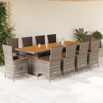 vidaXL 11-delige Tuinset met kussens poly rattan grijs, Verzenden, Tuinset