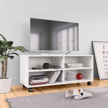 vidaXL Tv-meubel met wieltjes 90x35x35 cm bewerkt hout wit, Verzenden, Nieuw