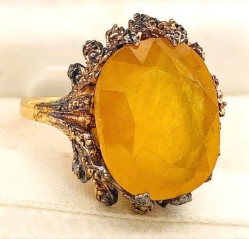 Zonder minimumprijs - Ring - 9 kt. Geel goud, Zilver Saffier, Nieuw