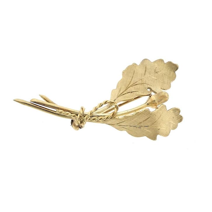 Gouden broche van eikenbladen, Handtassen en Accessoires, Broches, Goud, Gebruikt, Goud, Ophalen of Verzenden