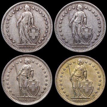 Zwitserland. 2 Francs 4x 1920/1963 (Zonder minimumprijs)