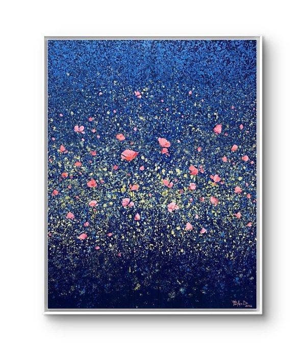 Parfen.D XL - Pink Blossoms in the Blue Field, Antiek en Kunst, Kunst | Designobjecten