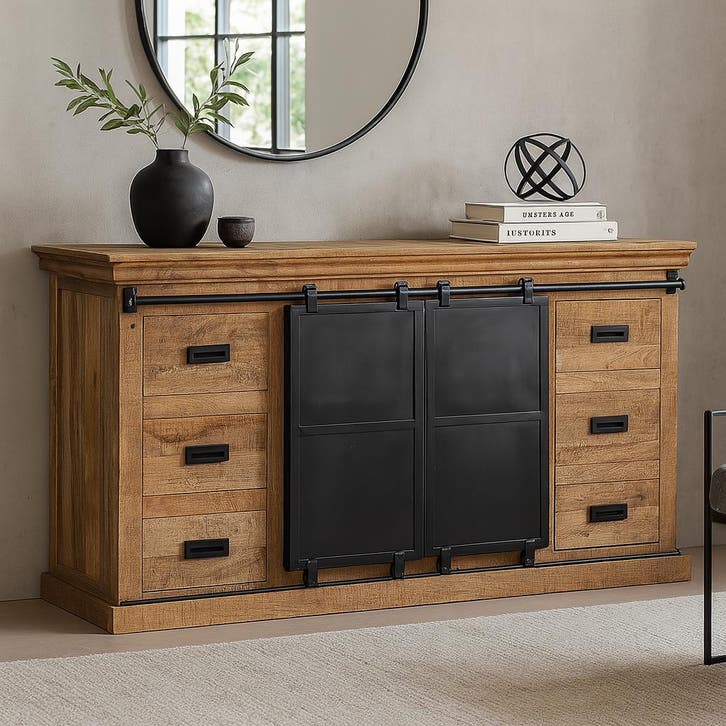 Dressoir Mangohout Milan 260 cm, Huis en Inrichting, Kasten | Dressoirs, Nieuw, Overige houtsoorten, Verzenden