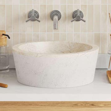 vidaXL Gootsteen Ø40x15 cm marmer crèmekleurig, Doe-het-zelf en Bouw, Sanitair, Verzenden, Nieuw