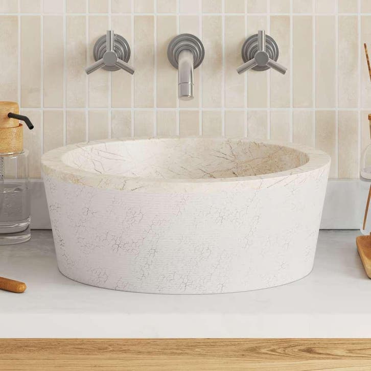 vidaXL Gootsteen Ø40x15 cm marmer crèmekleurig, Doe-het-zelf en Bouw, Sanitair, Nieuw, Verzenden