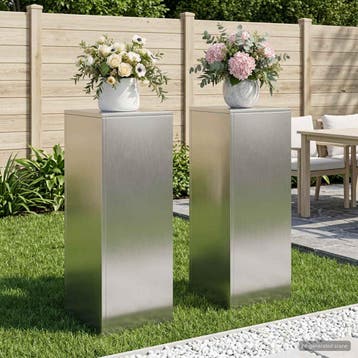 vidaXL Plantenstand 2 pcs zilver 30 x 30 x 80 cm Staal, Tuin en Terras, Verzenden, Nieuw