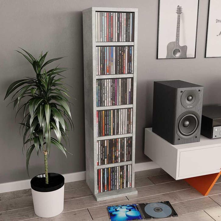 vidaXL Cd-kast 21x20x88 cm bewerkt hout betongrijs, Huis en Inrichting, Woonaccessoires | Cd- en Dvd-rekken, Nieuw, Verzenden