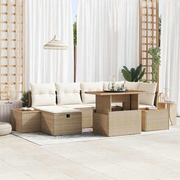 vidaXL Tuinbank Set 7 st Beige poly rattan, Verzenden