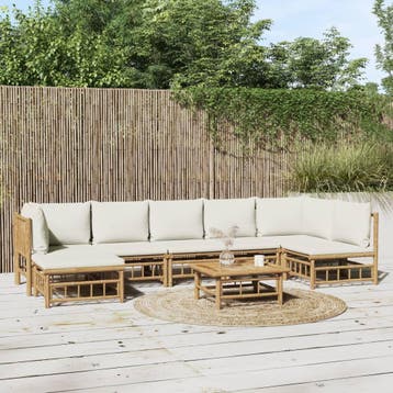 vidaXL 8-delige Loungeset met kussens bamboe crèmewit, Verzenden, Loungeset