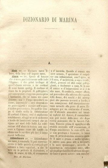 Piquè Francesco. - Dizionario di Marina. Prima Edizione. -
