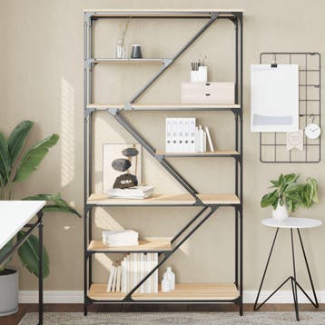 vidaXL Boekenrek 91x36x176 cm bewerkt hout en staal sonoma, Huis en Inrichting, Verzenden, Nieuw